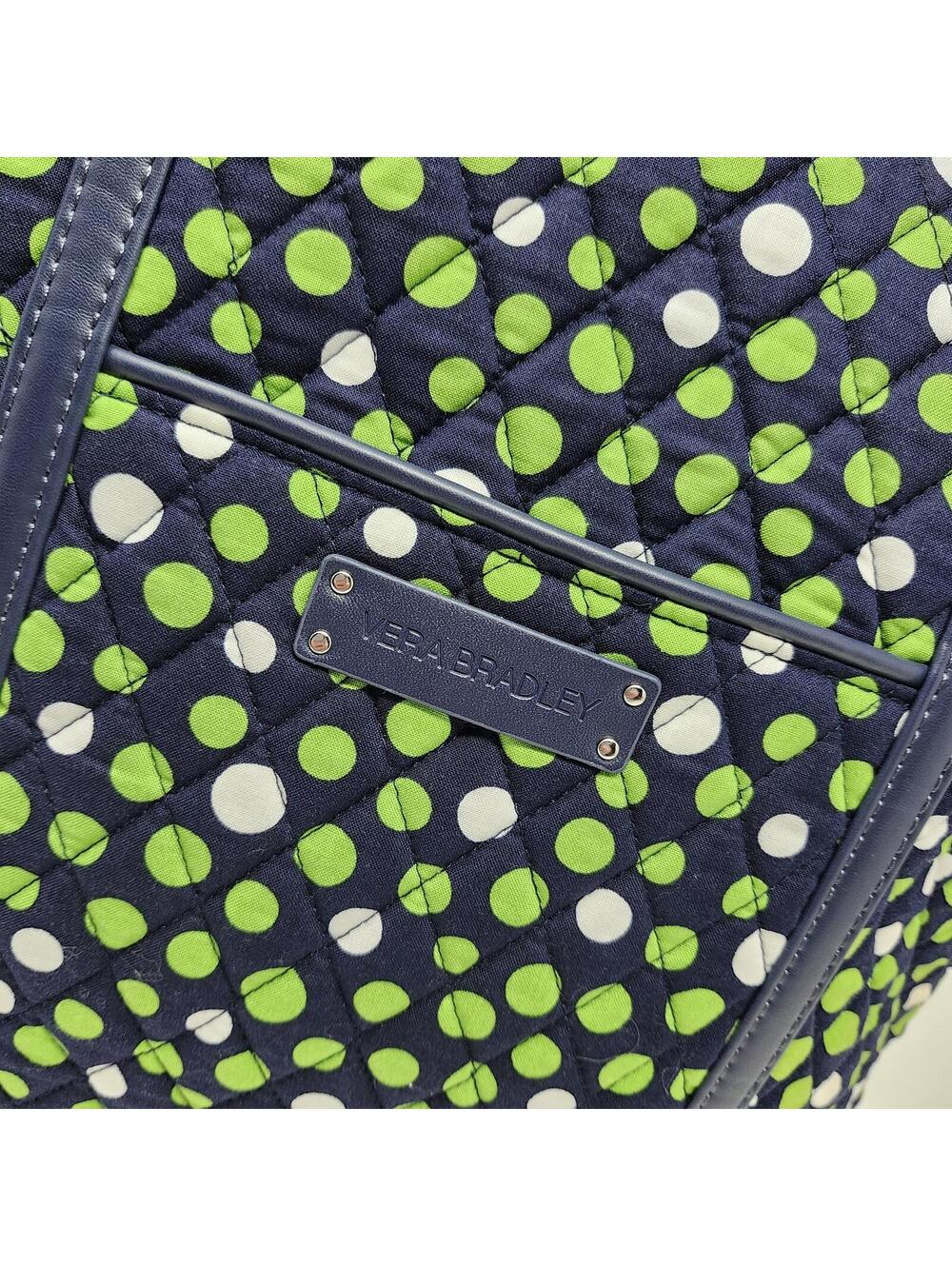 Vera Bradley Blue Green Polka Dot Quilted Tote Bag 11x15 - Picture 2 of 6